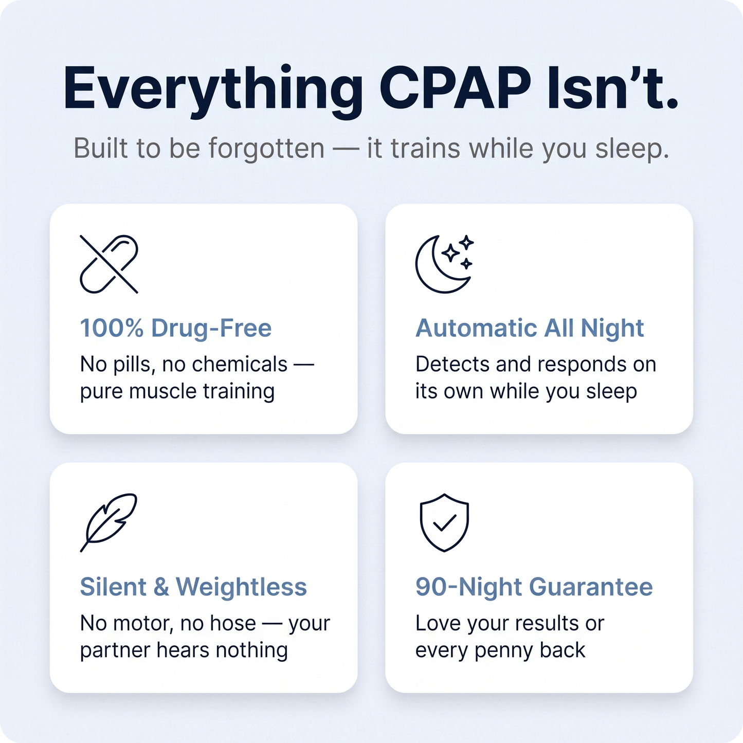 Sleepr Pro benefits - drug-free, automatic, silent, guaranteed