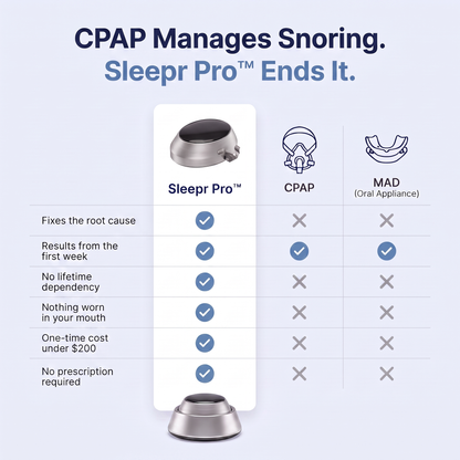 Sleepr Pro vs CPAP vs mouthguard comparison table