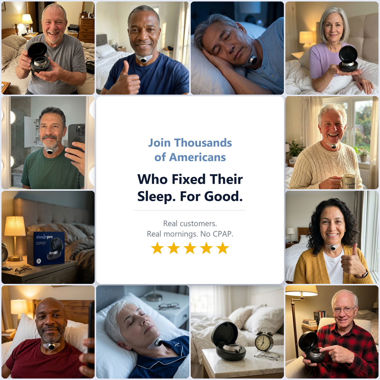Sleepr Pro customer photo collage - real customers